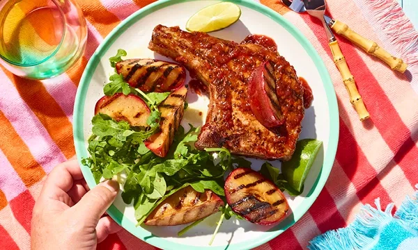 Pork Chops with Honey-Plum Barbecue Sauce