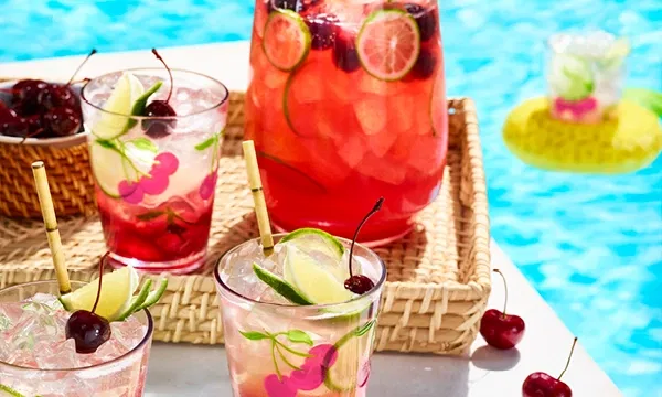 Sparkling Cherry Limeade with Boozy Cherries