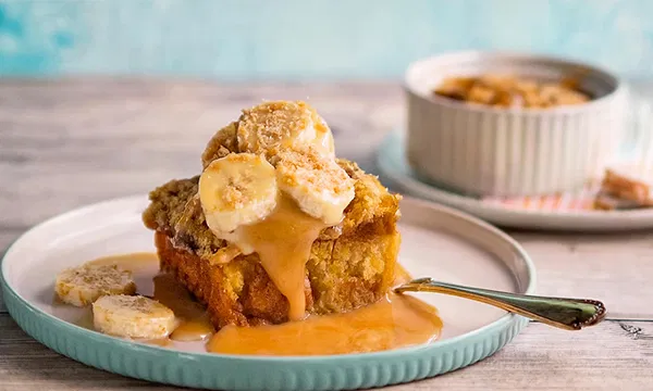 Banana Bread Pudding with Caramel Sauce