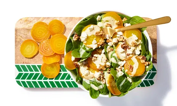 Golden Beets and Spinach Salad with Goat Cheese Vinaigrette