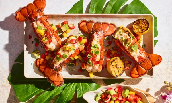 Grilled Lobster Tails with Strawberry-Mango Salsa