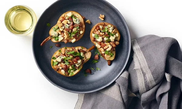 Roasted Pears with Pancetta-Bleu Cheese Crumble