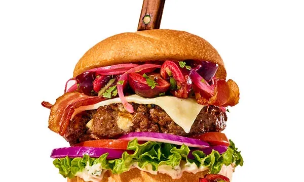 Red, White and Bleu Burgers with Cherry Relish
