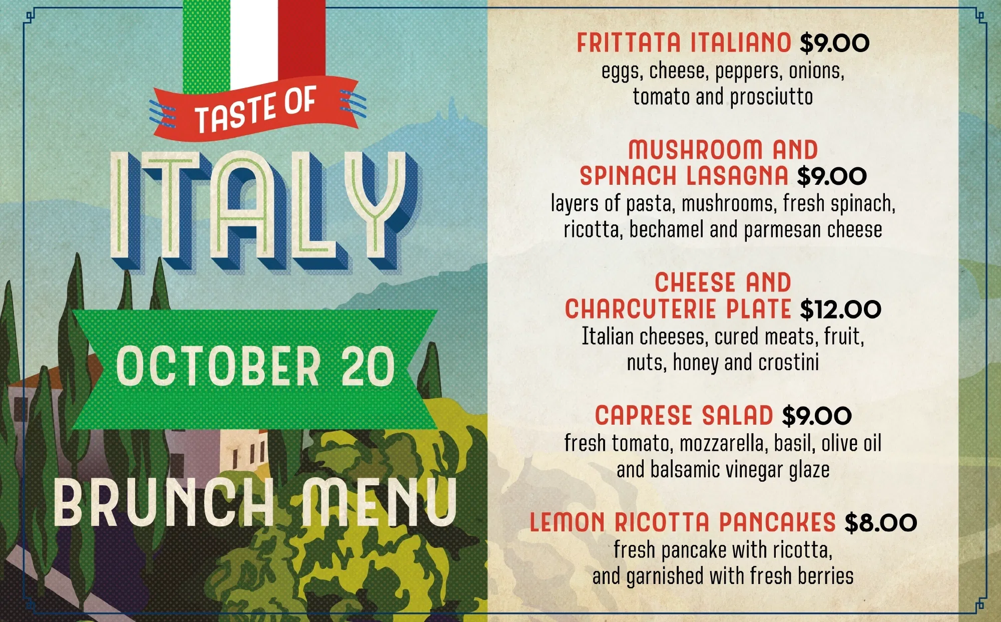 taste of italy brunch menu