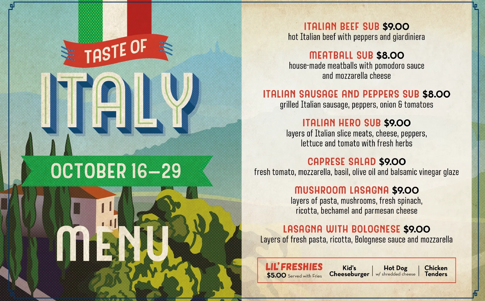 taste of italy grill menu