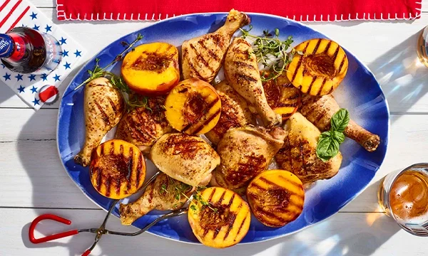 Hot Honey Glazed Chicken with Grilled Peaches