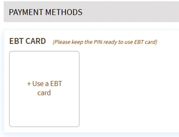 Example screenshot showing payment method and EBT card entry