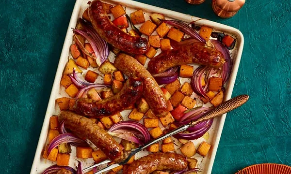 Roasted Sausages with Balsamic-Glazed Vegetables